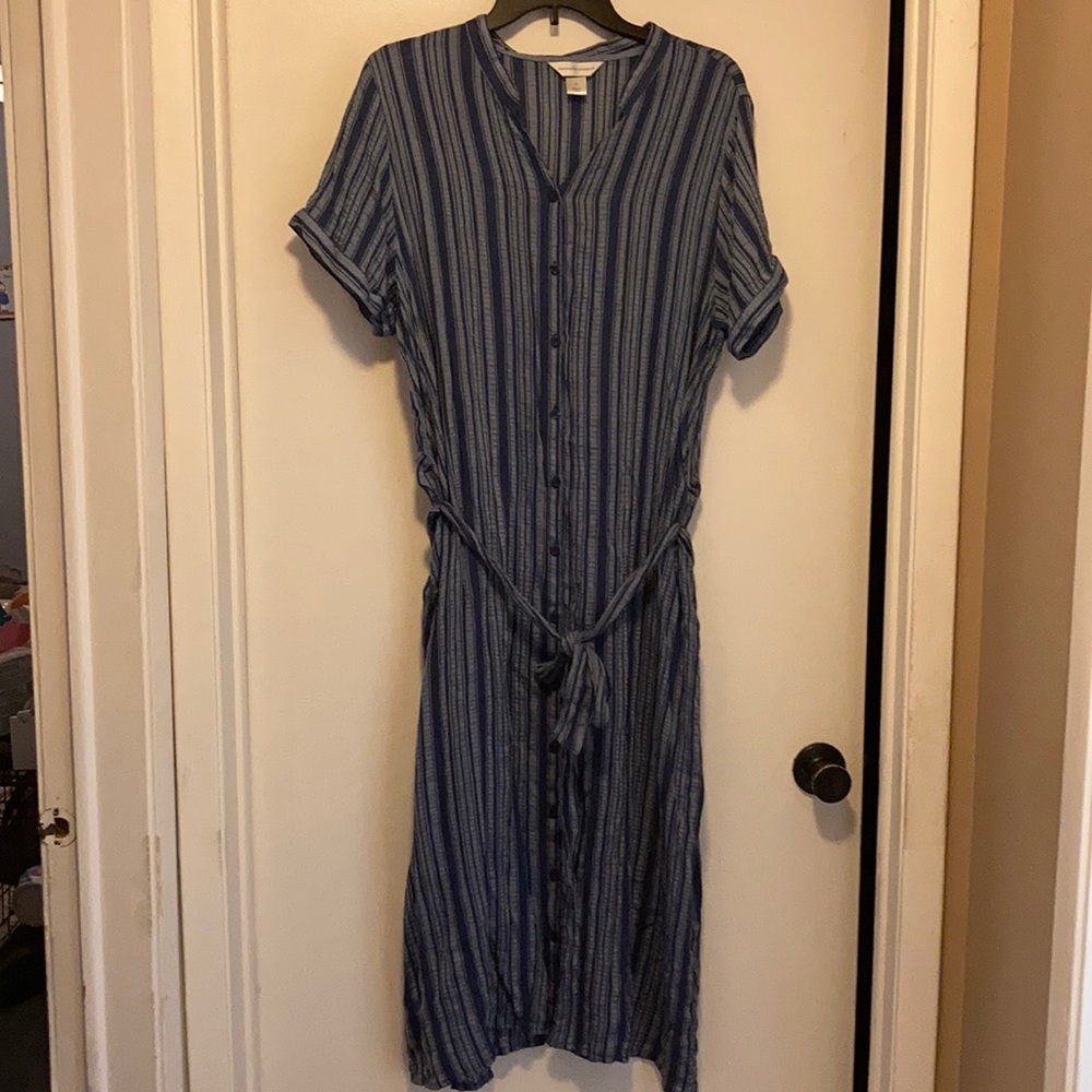Like New Short Sleeved Blue Striped Dress